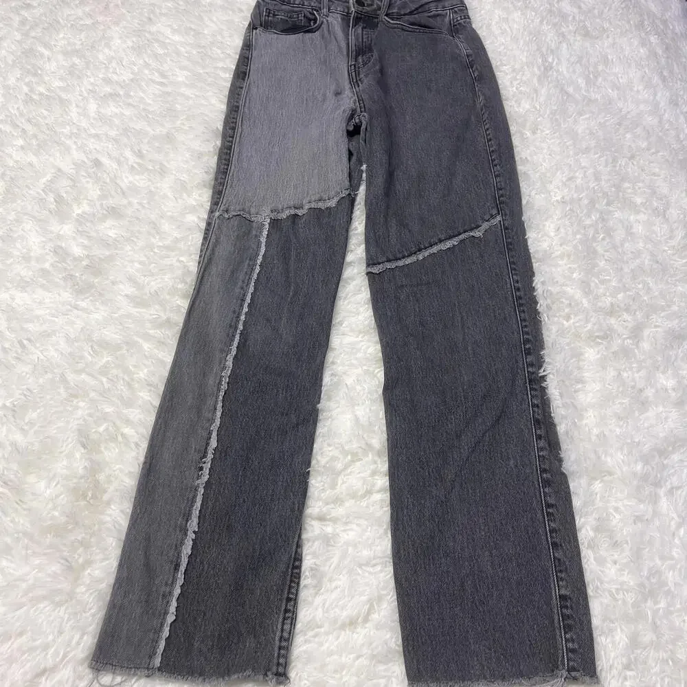 Social Tourist Women's Wide Leg Two-Tone Patchwork Jeans